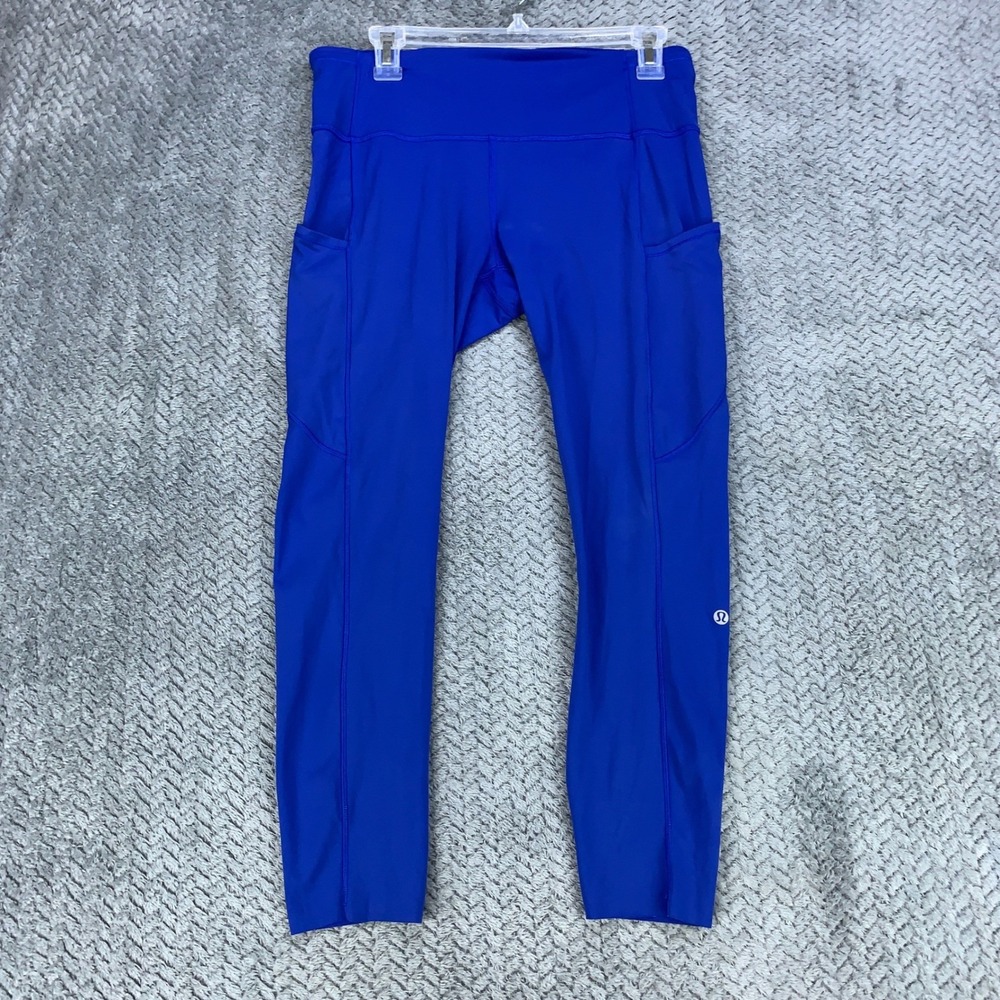 Lululemon Leggings Womens 10 Blue Fast and Free High Rise Crop Pockets Athletic